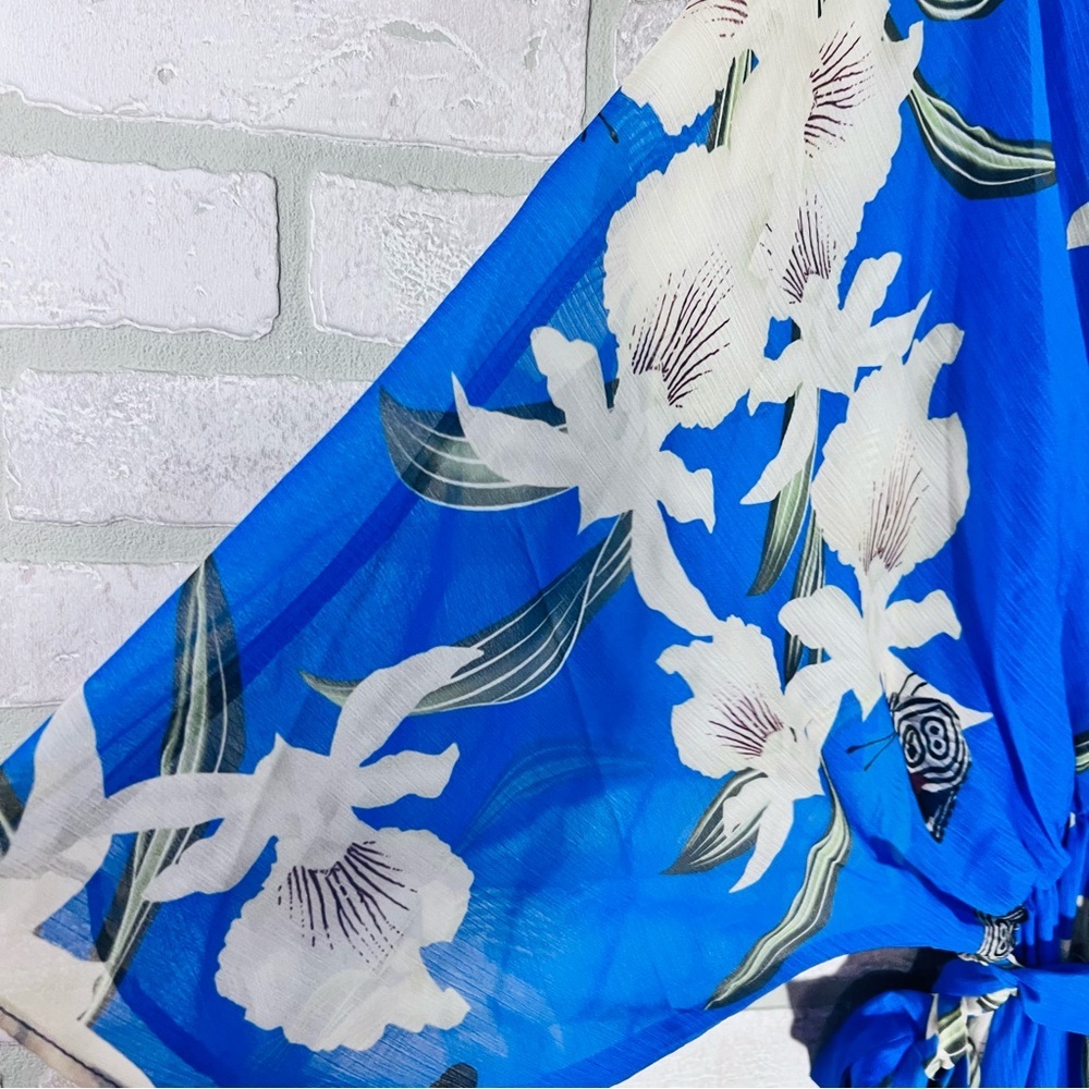Urban Touch NWT Yumi Blue Floral Print Kimono Midi Wrap Dress Size 18 - Picture 8 of 11